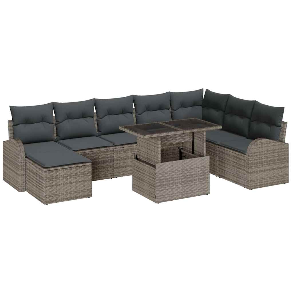 Ensemble de canapé de jardin 9 pcs Gris Poly rotin - XIOS