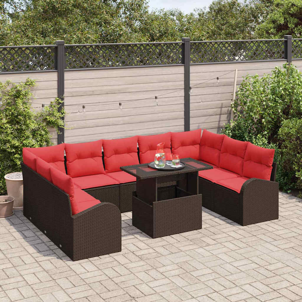 Ensemble de canapé de jardin 10 pcs Marron Poly rotin - XIOS
