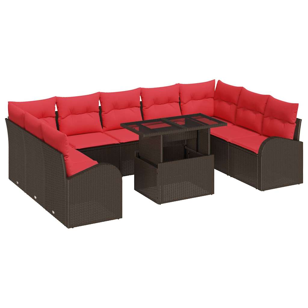 Ensemble de canapé de jardin 10 pcs Marron Poly rotin - XIOS