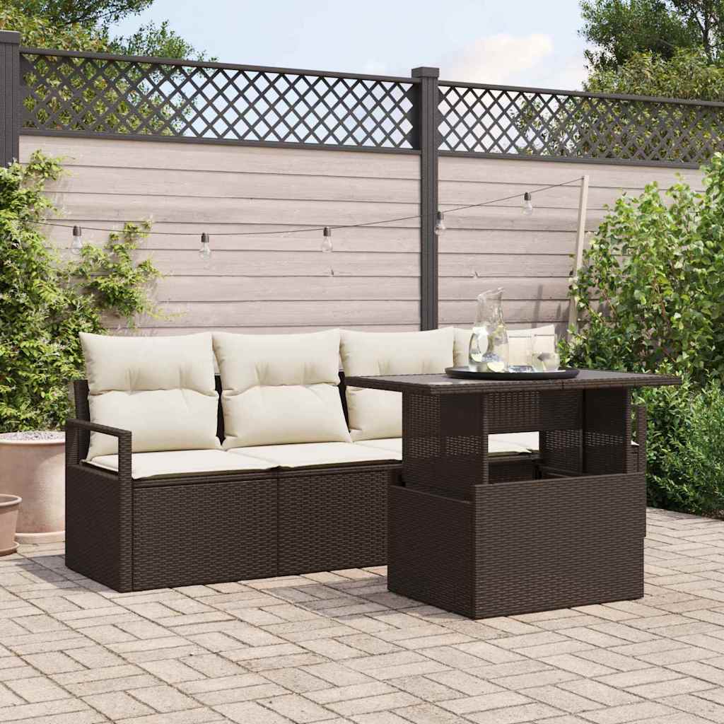 Ensemble de canapé de jardin 5 pcs Marron Poly rotin - XIOS