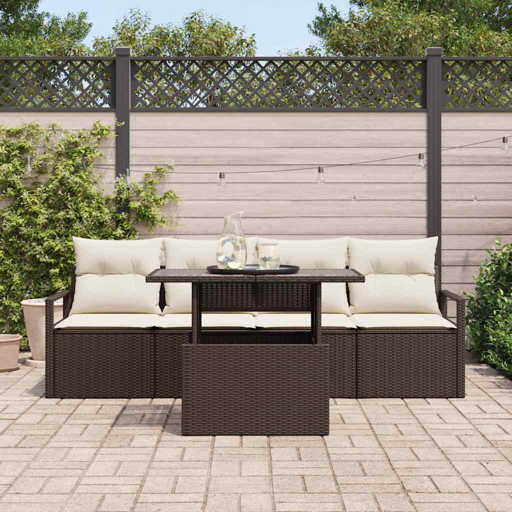 Ensemble de canapé de jardin 5 pcs Marron Poly rotin - XIOS