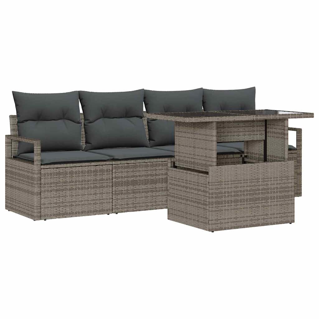 Ensemble de canapé de jardin 5 pcs Gris Poly rotin - XIOS