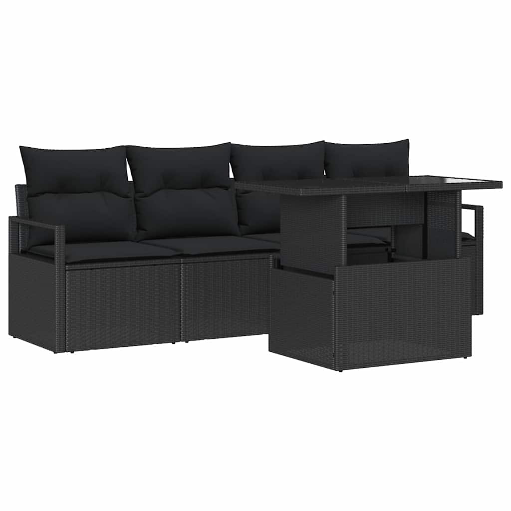 Ensemble de canapé de jardin 5 pc Noir Poly rotin