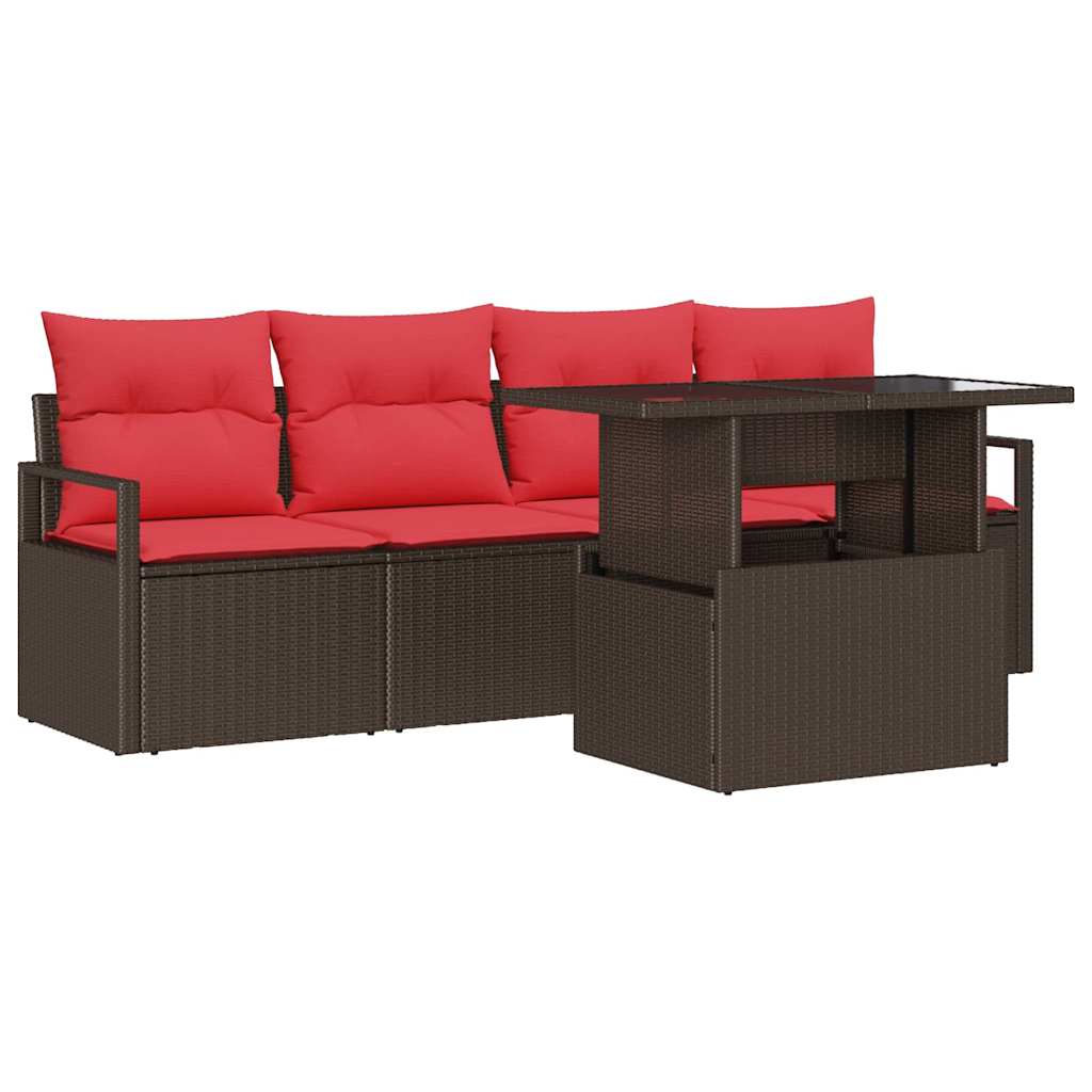 Ensemble de canapé de jardin 5 pc Marron Poly rotin