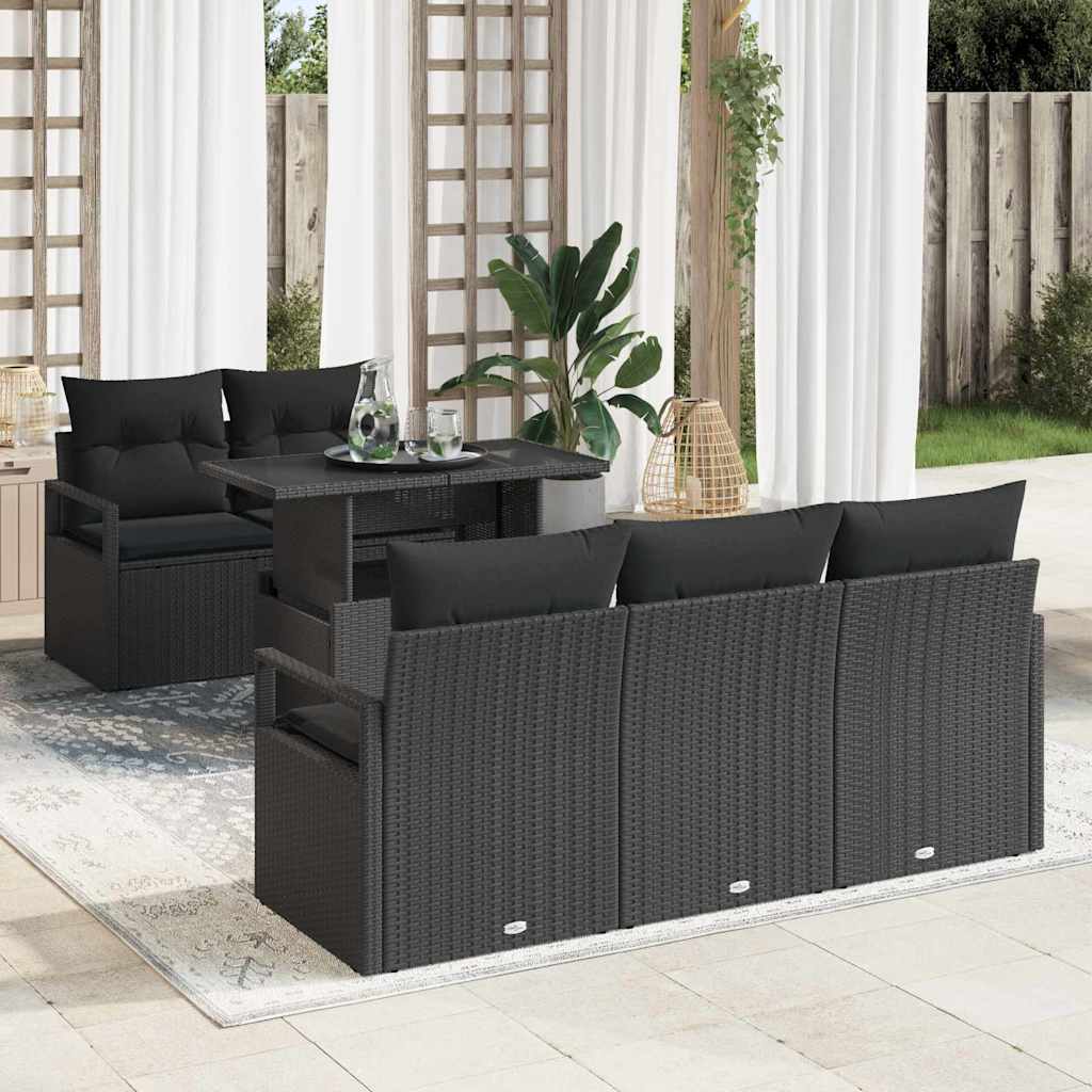 Ensemble de canapé de jardin 6 pc Noir Poly rotin