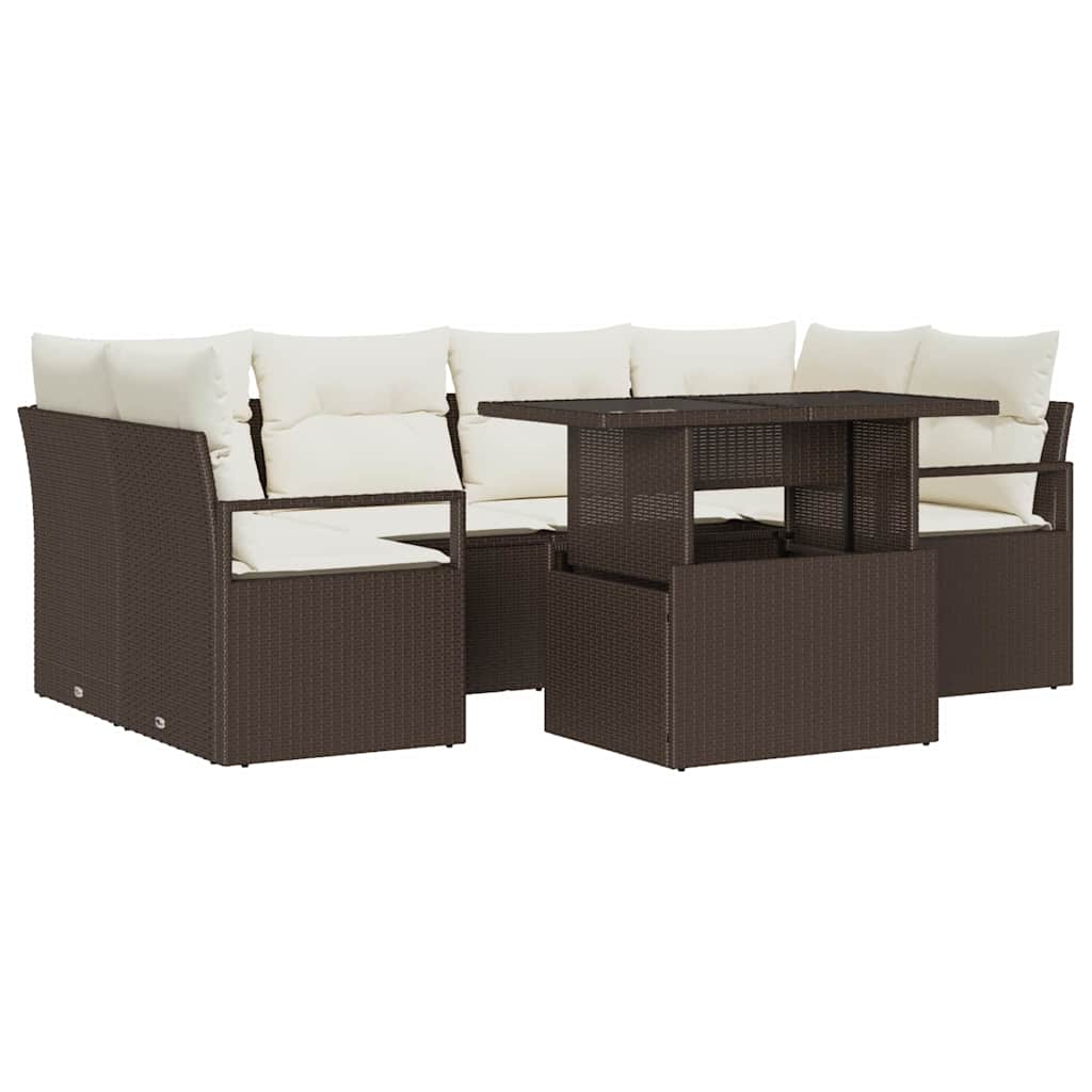 Ensemble de canapé de jardin 7 pcs Marron Poly rotin - XIOS