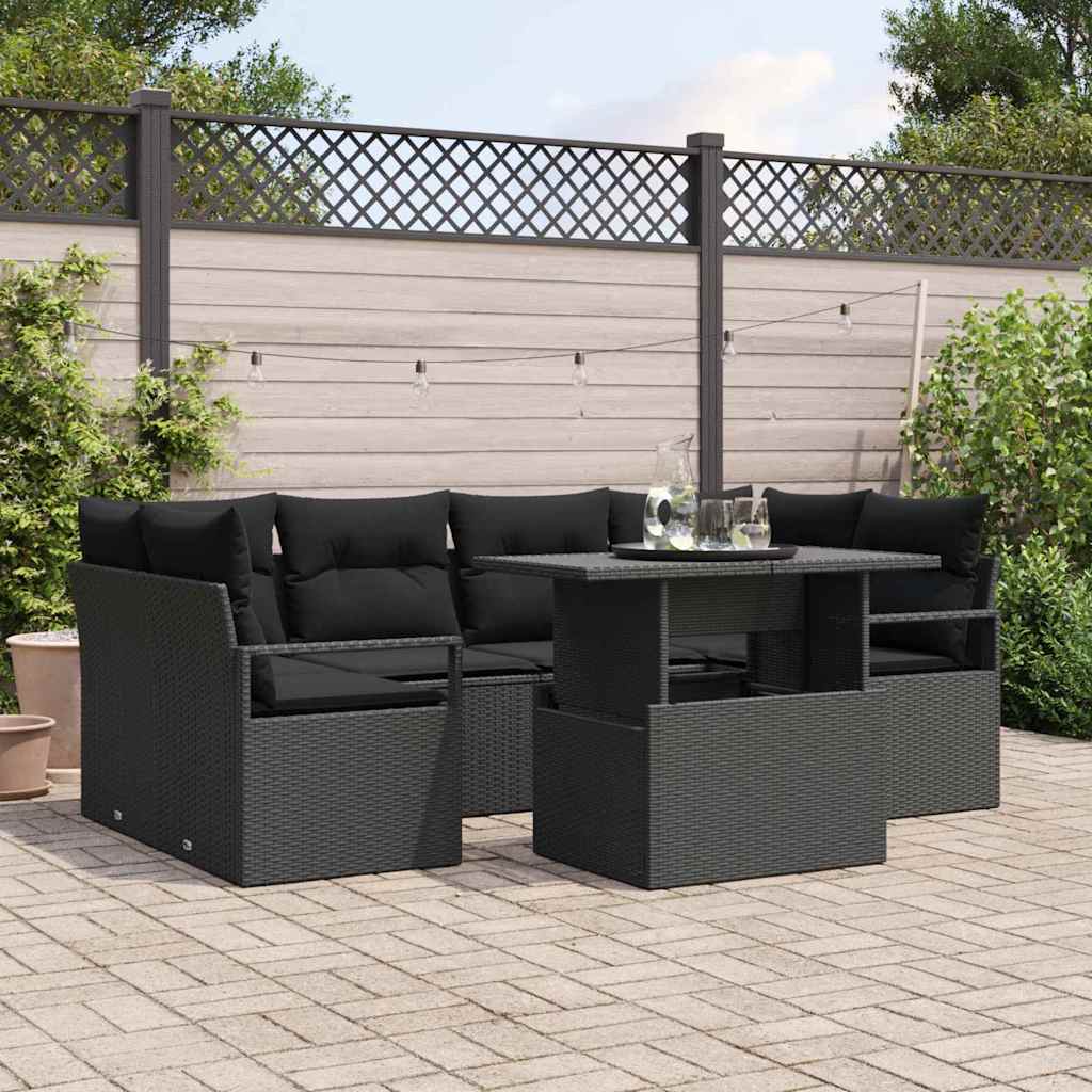 Ensemble de canapé de jardin 7 pcs Noir Poly rotin