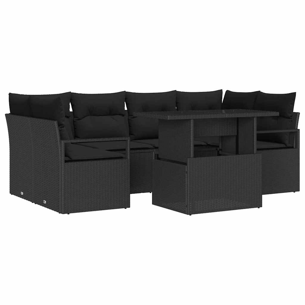 Ensemble de canapé de jardin 7 pcs Noir Poly rotin