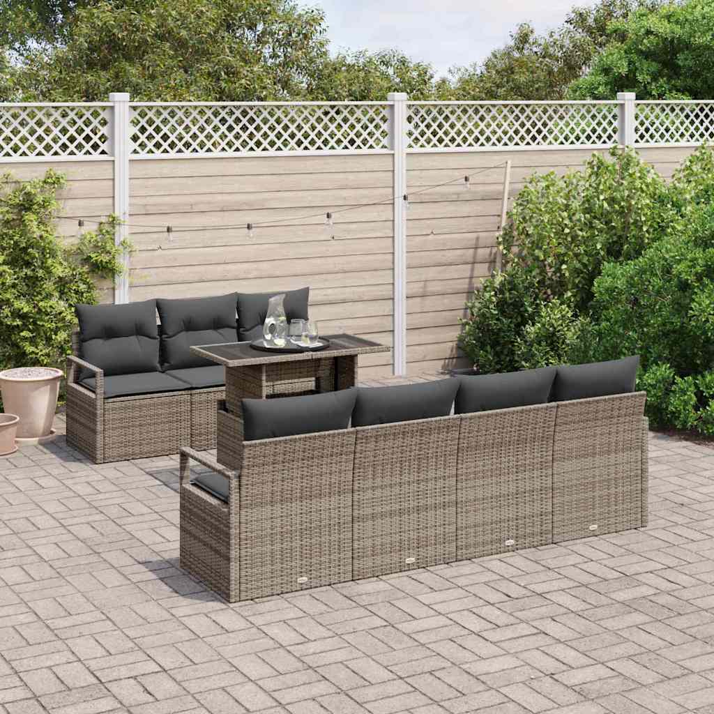 Ensemble de canapé de jardin avec coussin 8 pcs Gris Poly rotin - XIOS