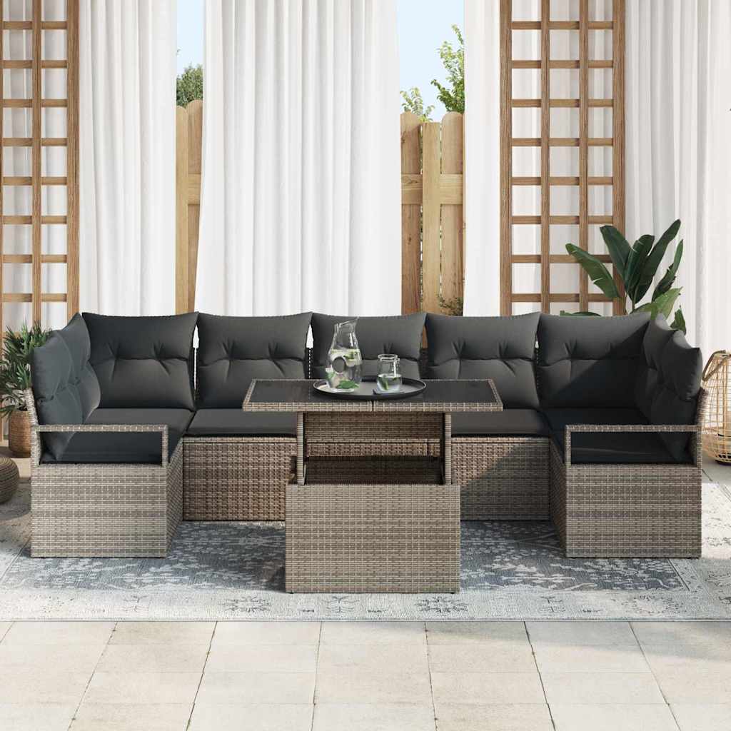 Ensemble de canapé de jardin 8 pcs Gris Poly rotin - XIOS