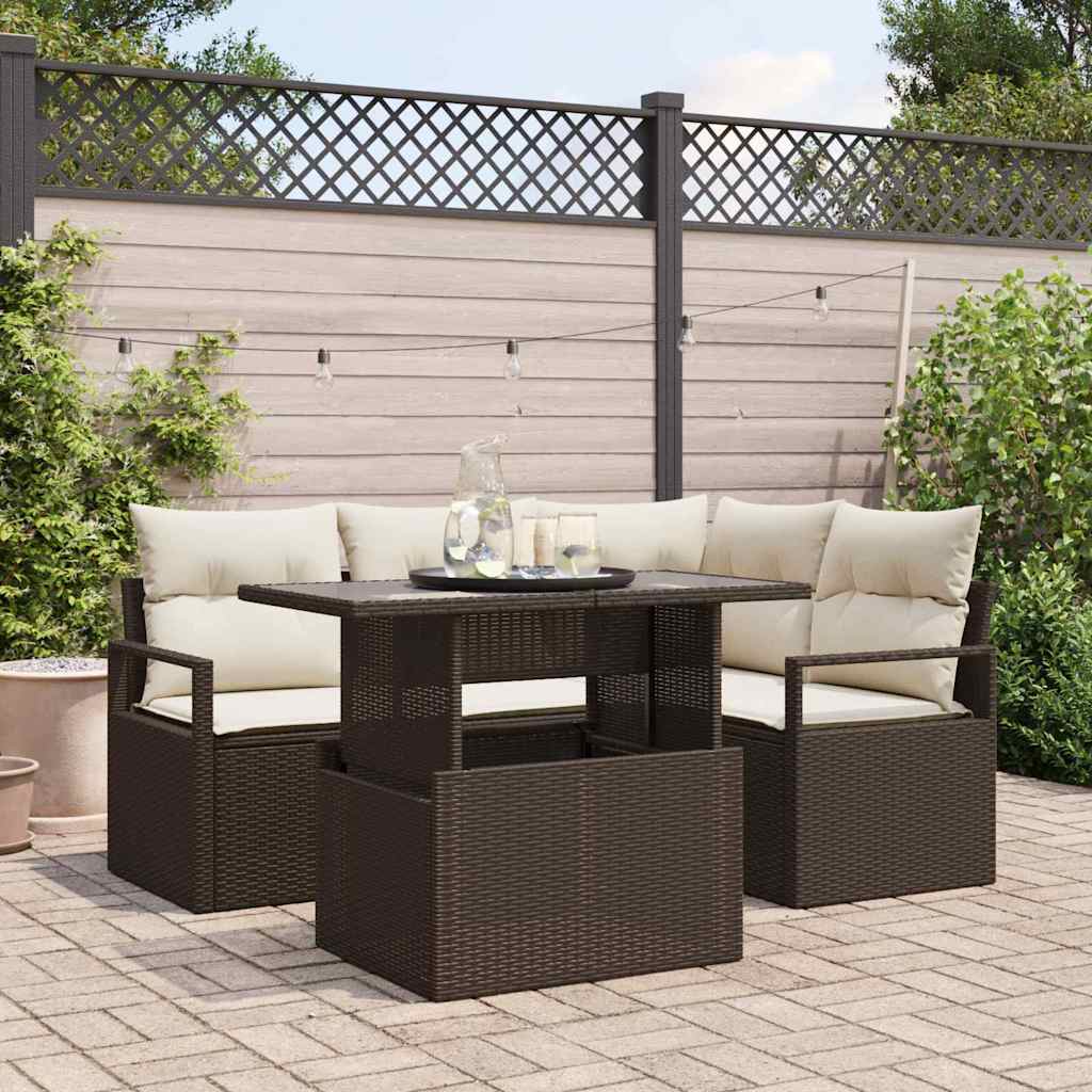 Ensemble de canapé de jardin 5 pcs Marron Poly rotin - XIOS