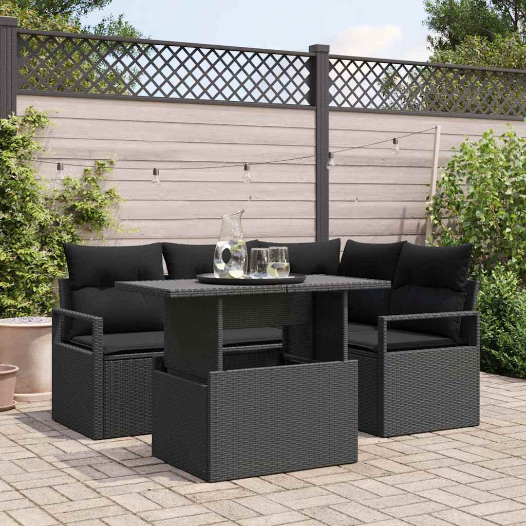 Ensemble de canapé de jardin 5 pc Noir Poly rotin