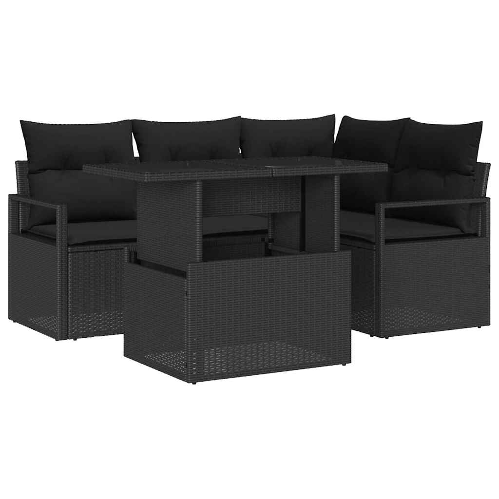 Ensemble de canapé de jardin avec coussin 5 pcs Noir Poly rotin