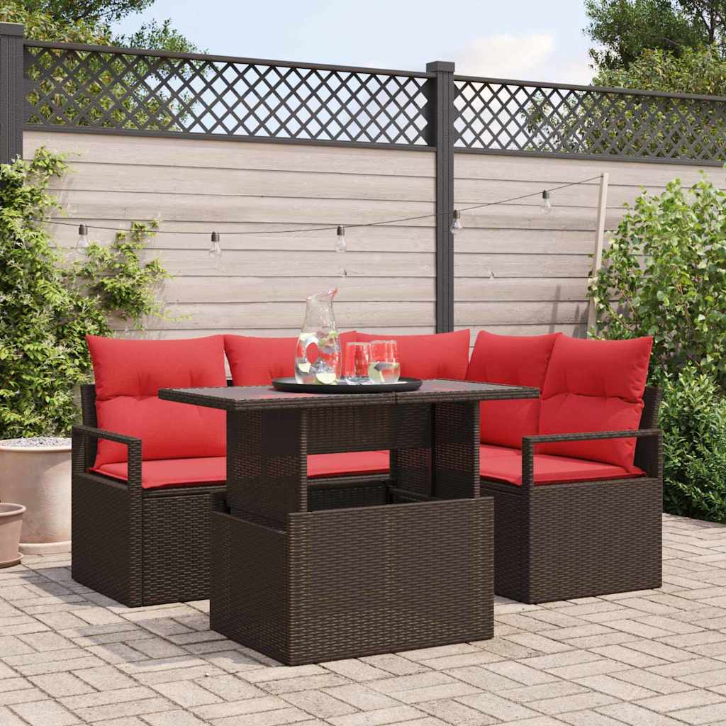 Ensemble de canapé de jardin 5 pc Marron Poly rotin