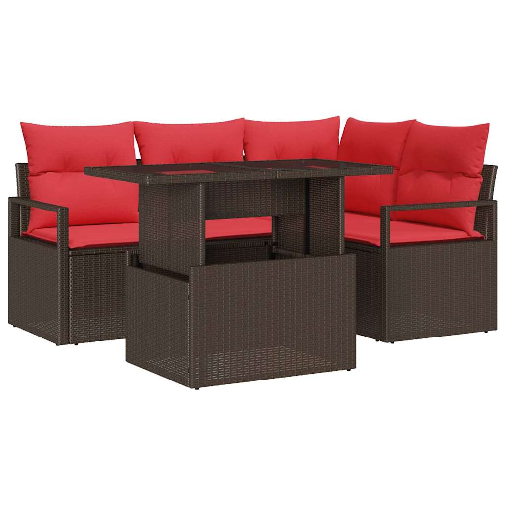 Ensemble de canapé de jardin 5 pc Marron Poly rotin
