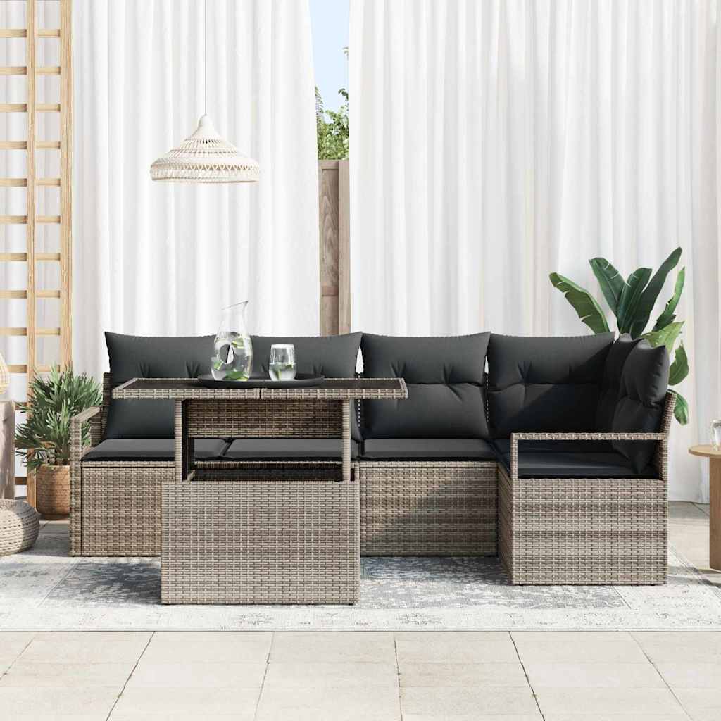 Ensemble de canapé de jardin 6 pc Gris Poly rotin