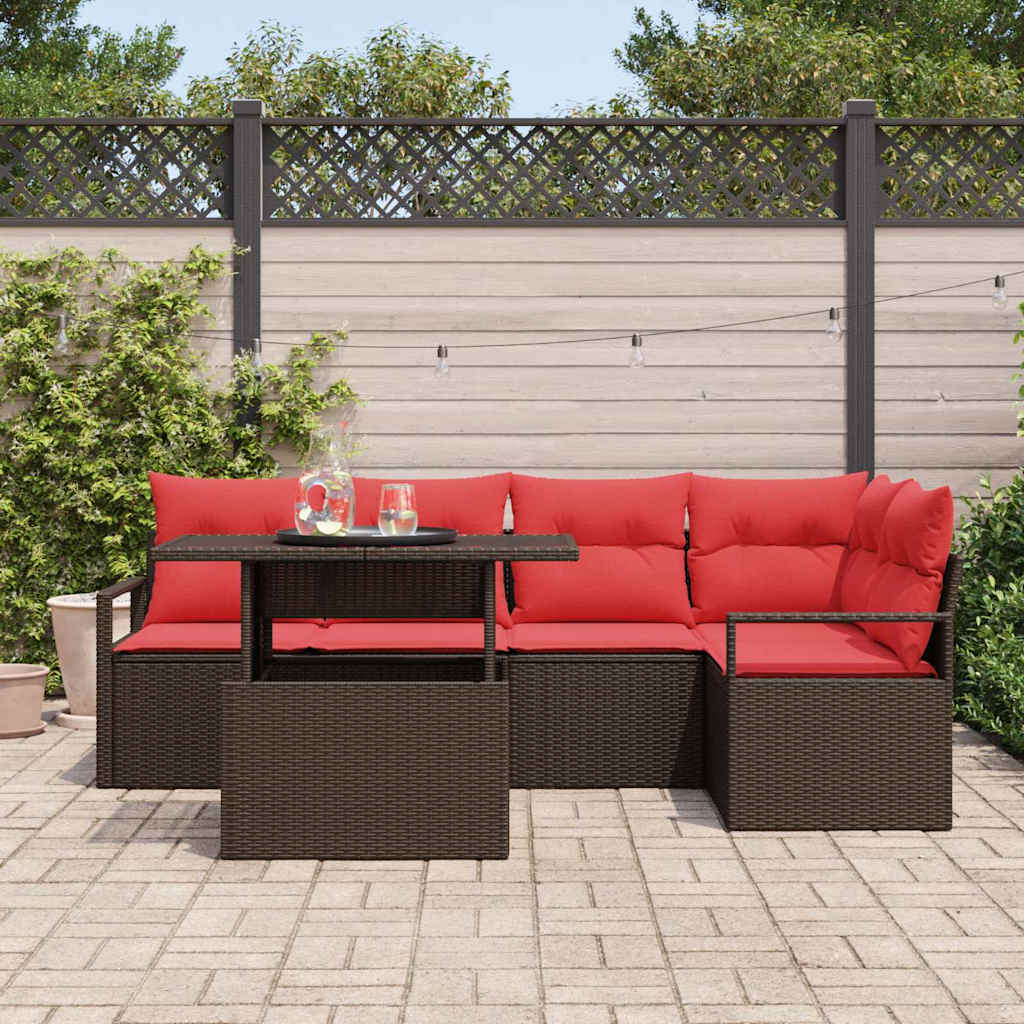 Ensemble de canapé de jardin 6 pc Marron Poly rotin