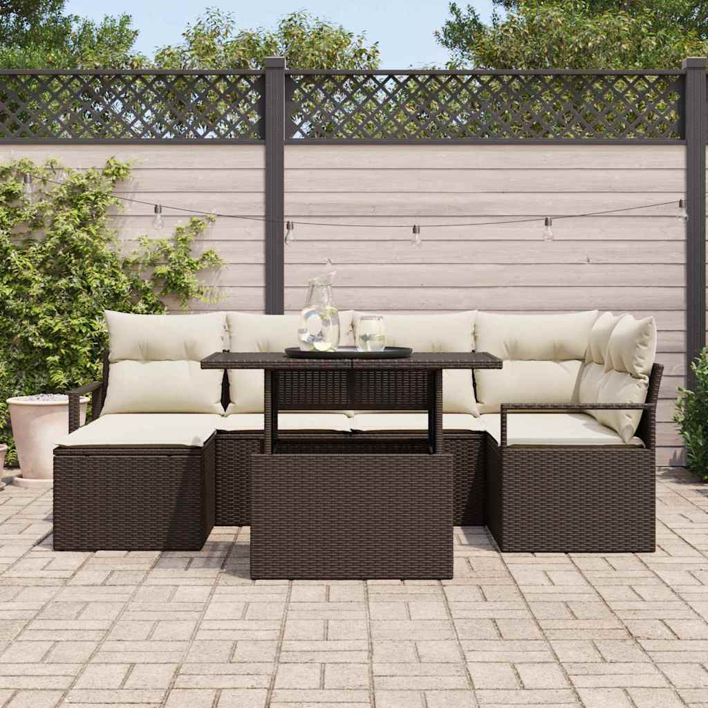 Ensemble de canapé de jardin 7 pcs Marron Poly rotin - XIOS