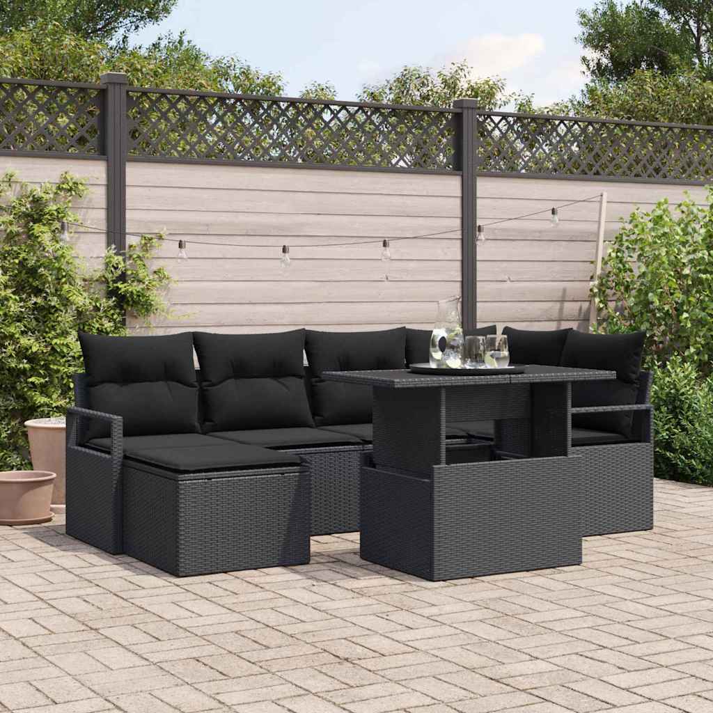 Ensemble de canapé de jardin 7 pc Noir Poly rotin