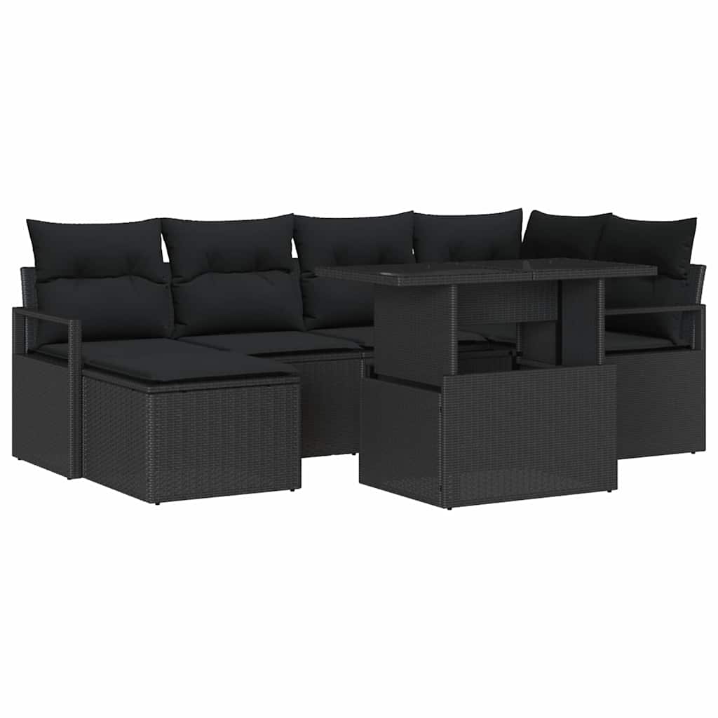 Ensemble de canapé de jardin 7 pc Noir Poly rotin