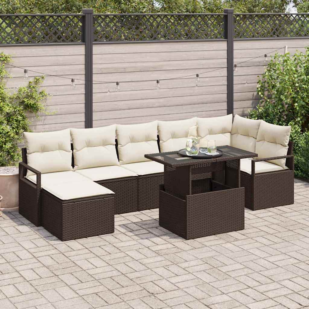 Ensemble de canapé de jardin 8 pcs Marron Poly rotin - XIOS