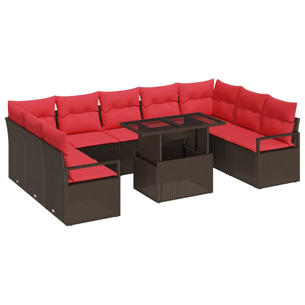 Ensemble de canapé de jardin 10 pc Marron Poly rotin