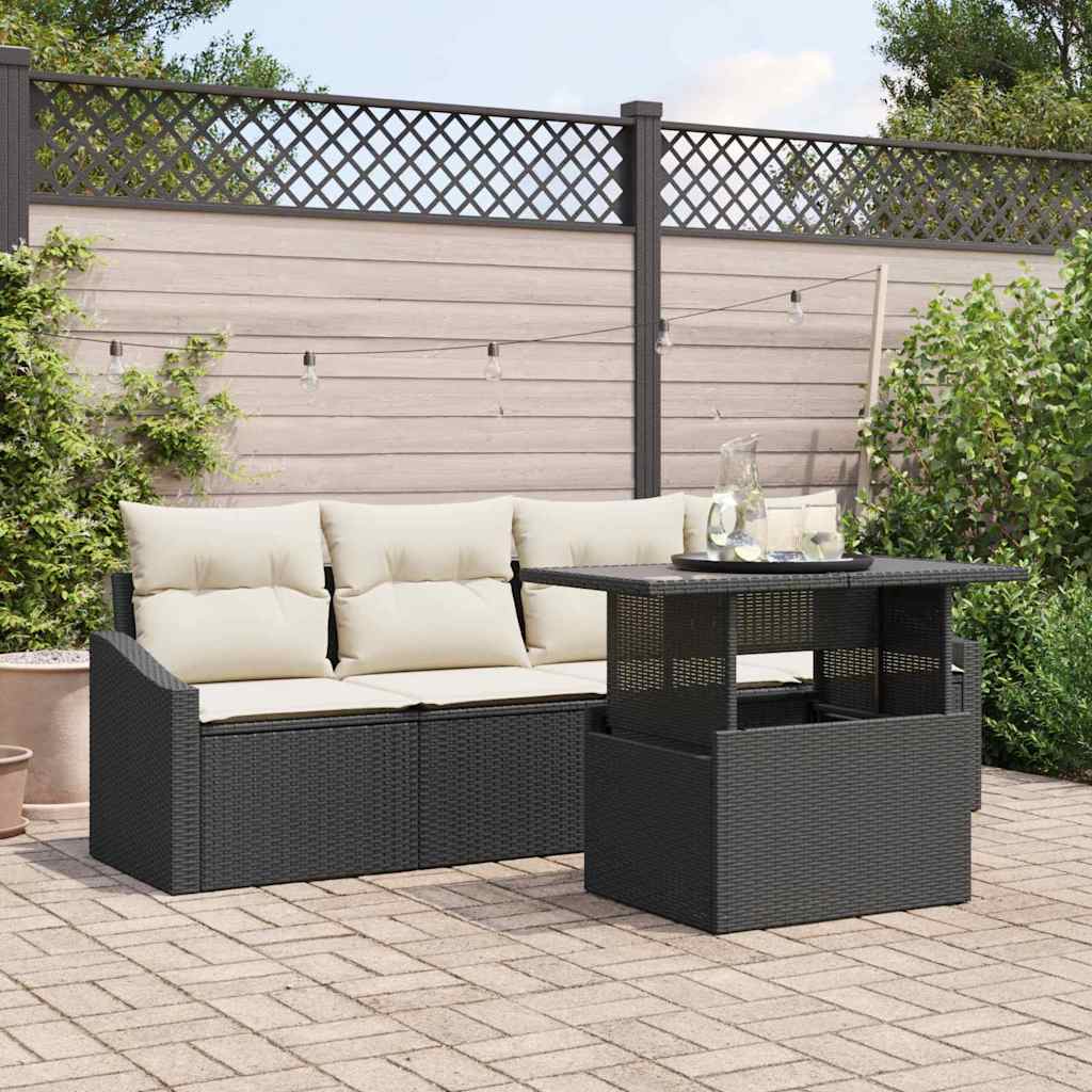 Ensemble de canapé de jardin 5 pc Noir polyrotin