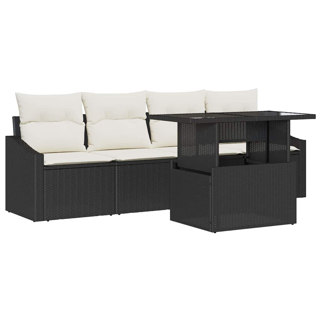 Ensemble de canapé de jardin 5 pcs Noir Poly rotin