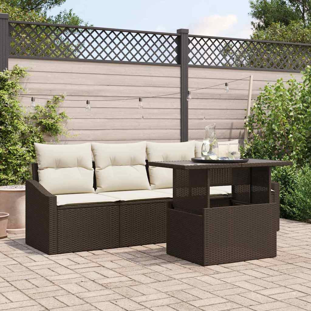 Ensemble de canapé de jardin 5 pcs Marron Poly rotin - XIOS