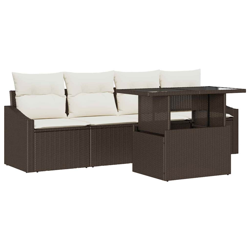 Ensemble de canapé de jardin 5 pcs Marron Poly rotin - XIOS
