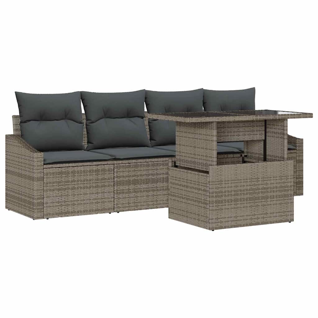 Ensemble de canapé de jardin 5 pcs Gris Poly rotin - XIOS