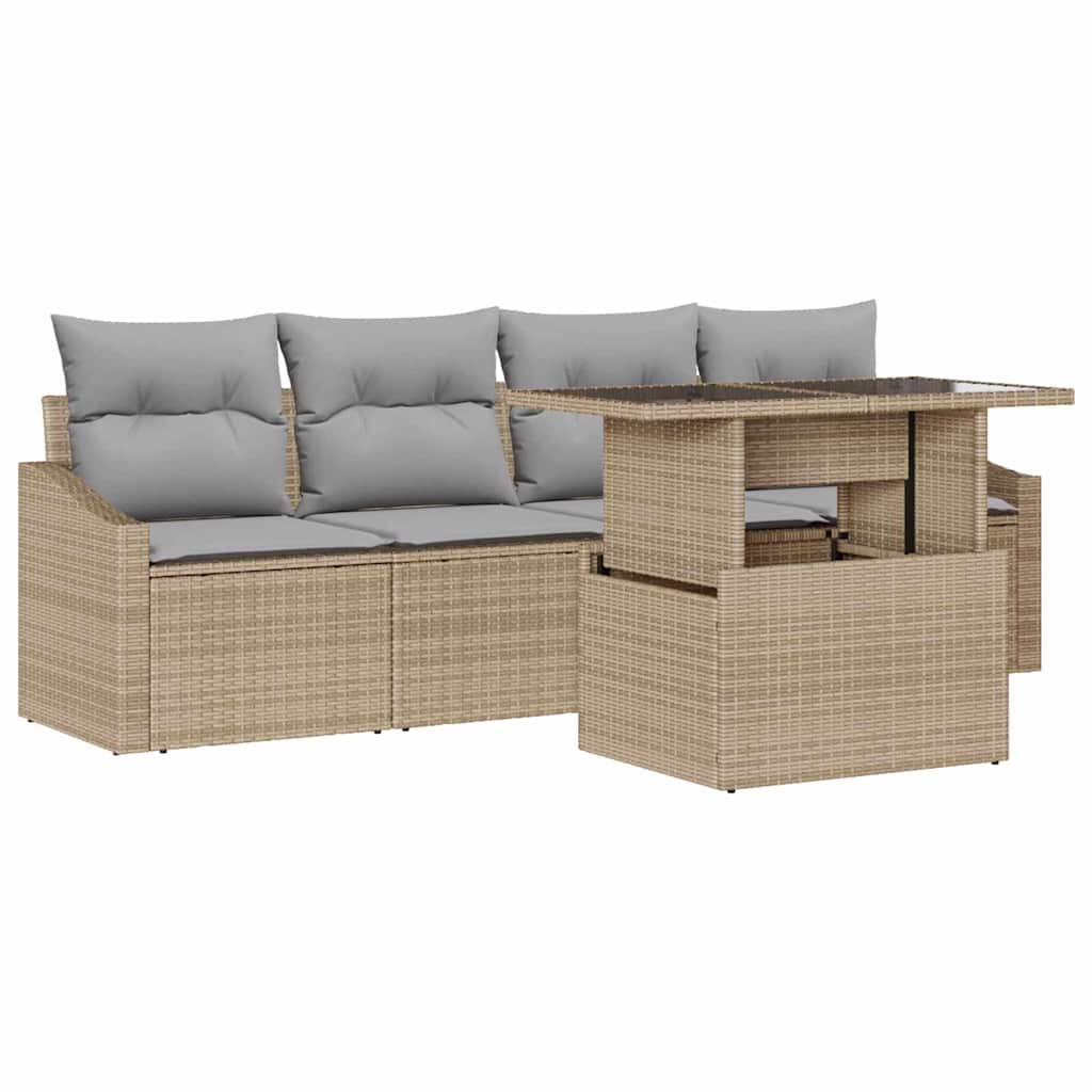 Ensemble de canapé de jardin 5 pcs Beige Poly rotin - XIOS