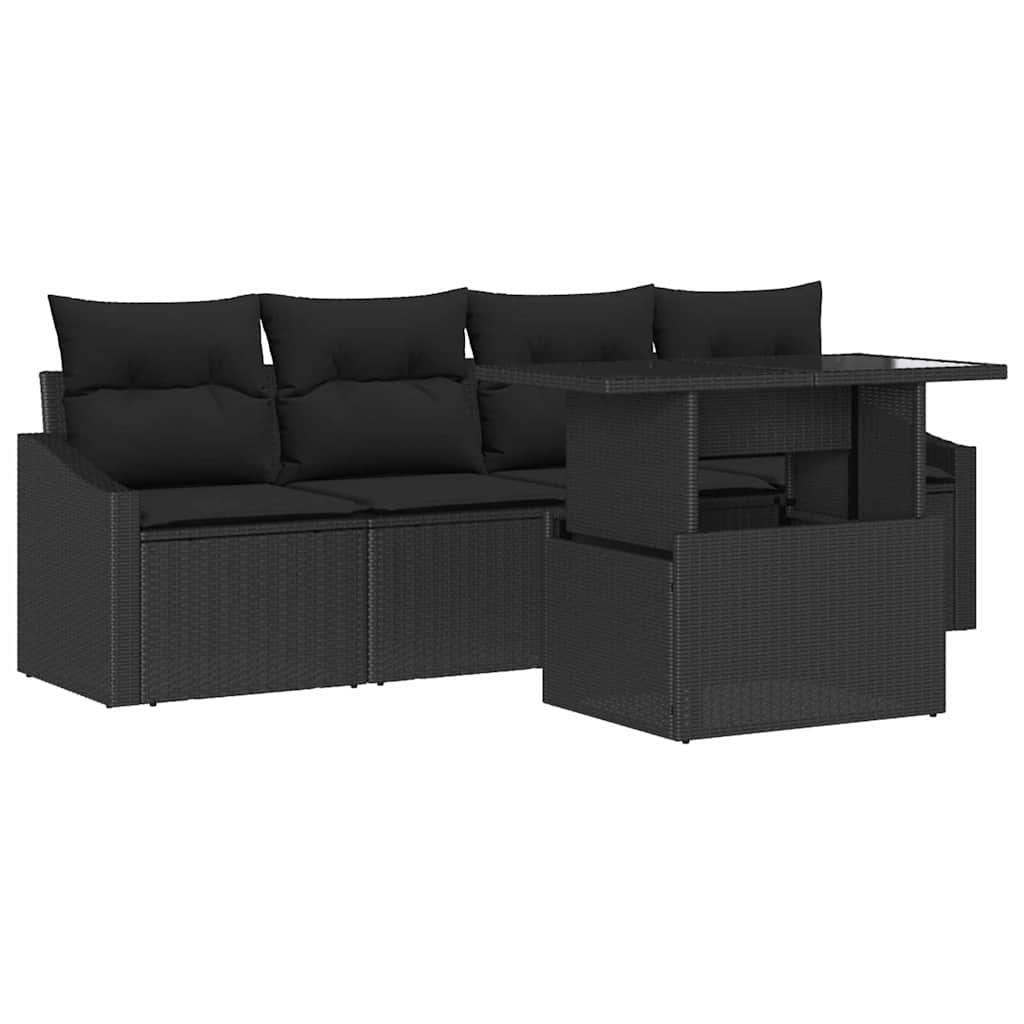 Ensemble de canapé de jardin 5 pcs Noir Poly rotin
