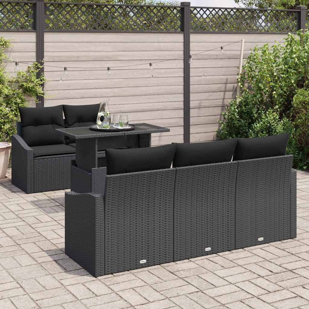 Ensemble de canapé de jardin 6 pc Noir polyrotin