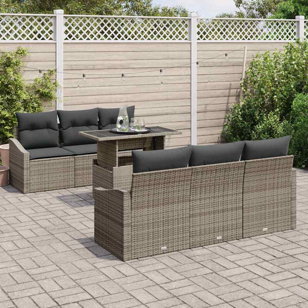 Ensemble de canapé de jardin 7 pcs Gris Poly rotin - XIOS