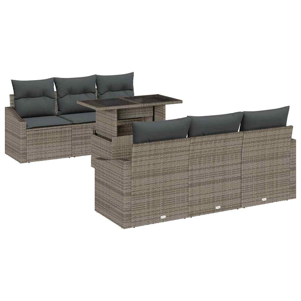 Ensemble de canapé de jardin 7 pcs Gris Poly rotin - XIOS