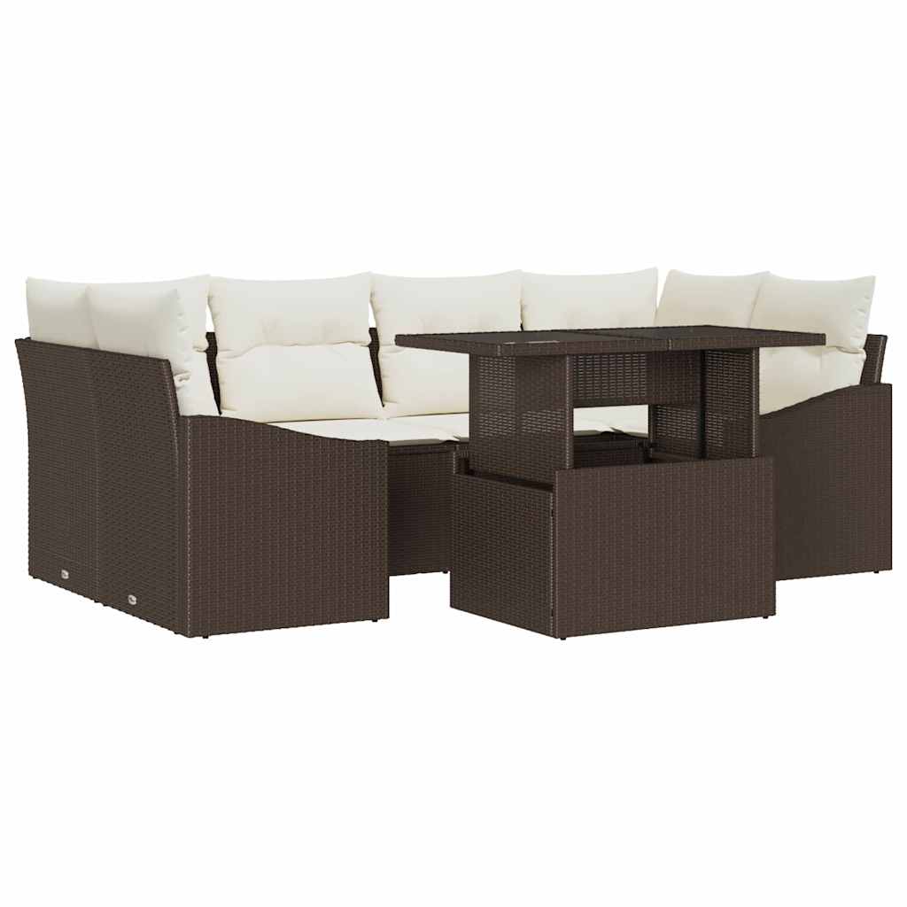 Ensemble de canapé de jardin 7 pcs Marron Poly rotin - XIOS