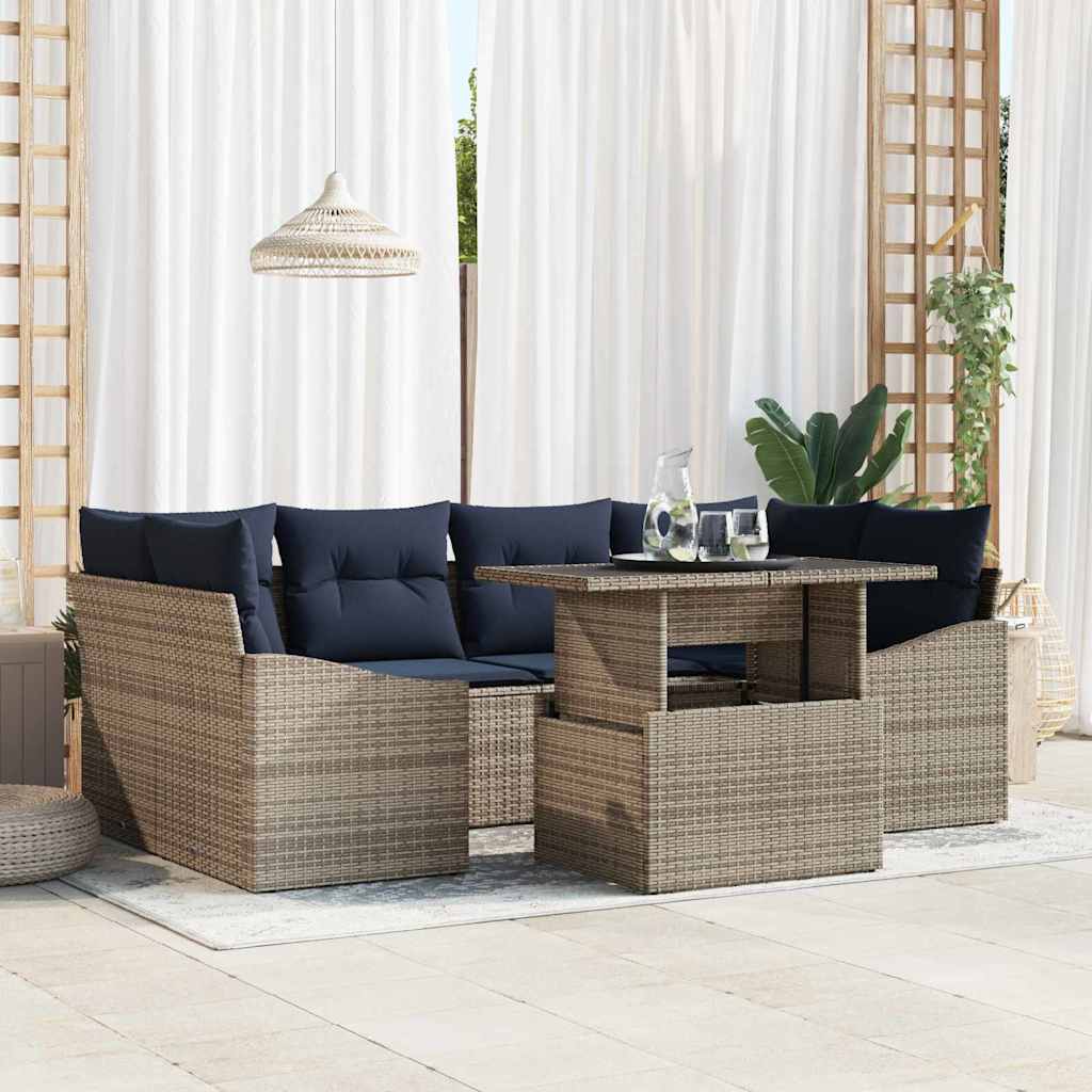 Ensemble de canapé de jardin 7 pcs Gris Poly rotin - XIOS