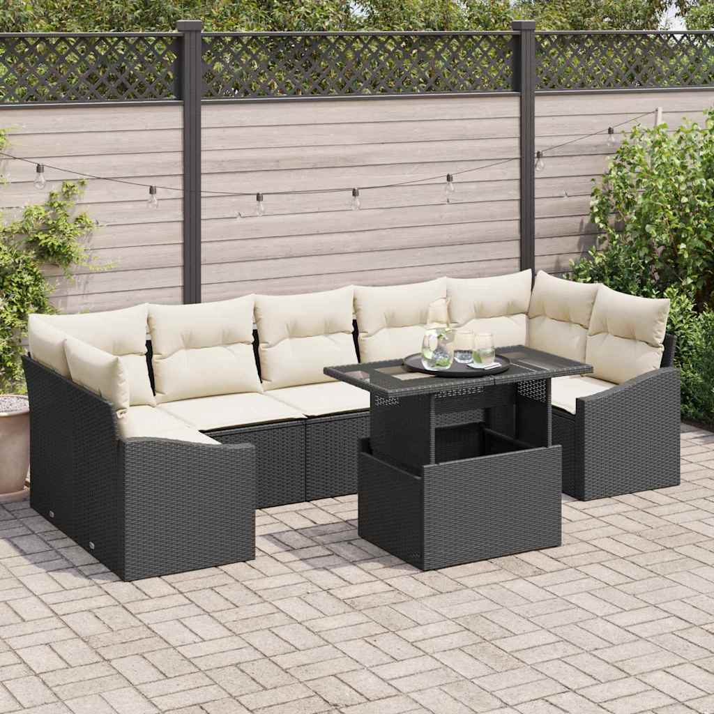 Ensemble de canapé de jardin 8 pc Noir polyrotin