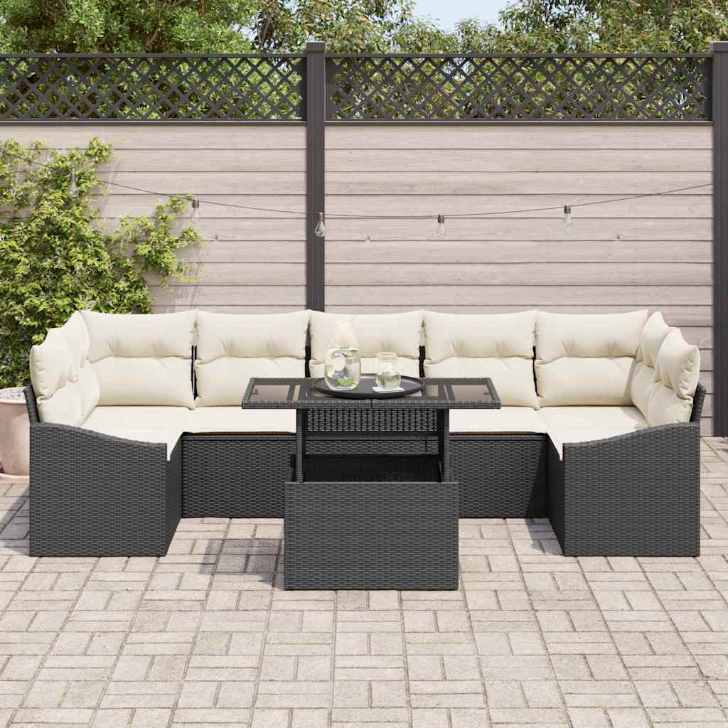 Ensemble de canapé de jardin 8 pc Noir polyrotin