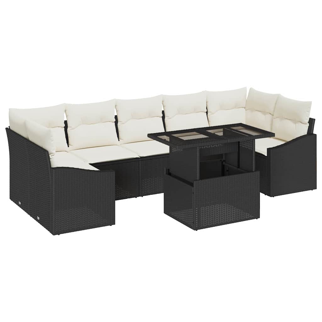 Ensemble de canapé de jardin 8 pc Noir polyrotin