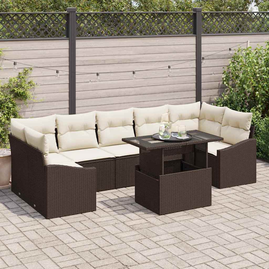 Ensemble de canapé de jardin 8 pcs Marron Poly rotin - XIOS