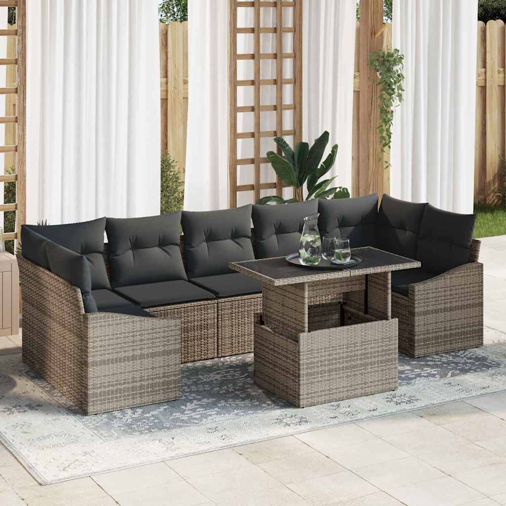 Ensemble de canapé de jardin avec coussin 8 pcs Gris polyrotin - XIOS