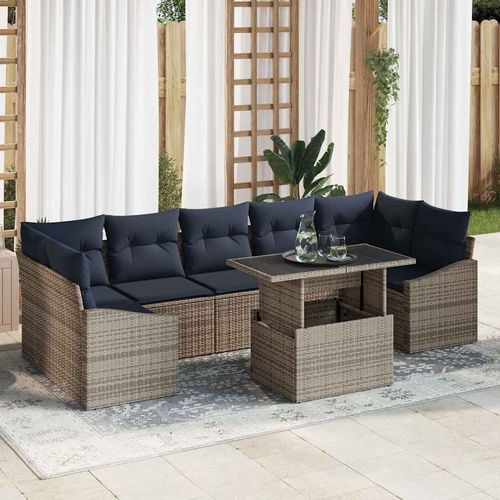 Ensemble de canapé de jardin 8 pcs Gris Poly rotin - XIOS