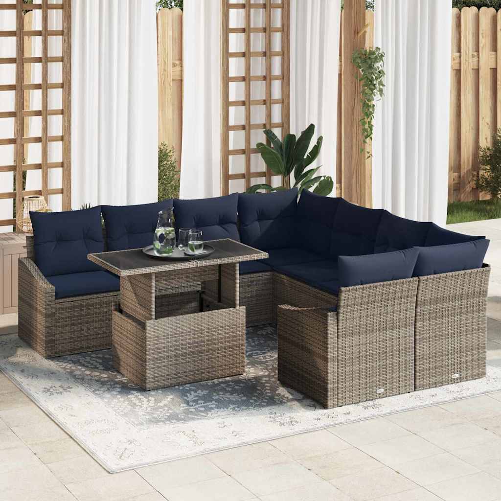 Ensemble de canapé de jardin avec coussin 9 pcs Gris polyrotin - XIOS