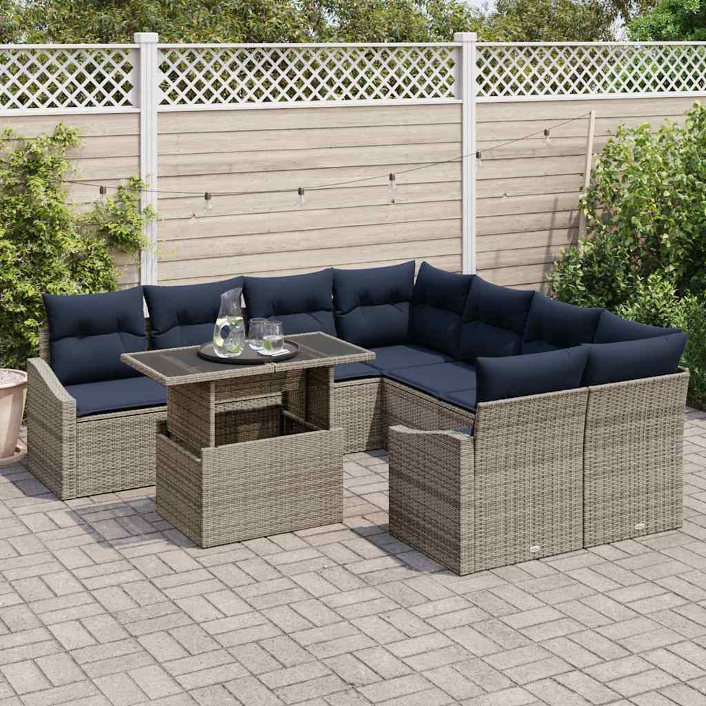Ensemble de canapé de jardin avec coussin 9 pcs Gris polyrotin - XIOS