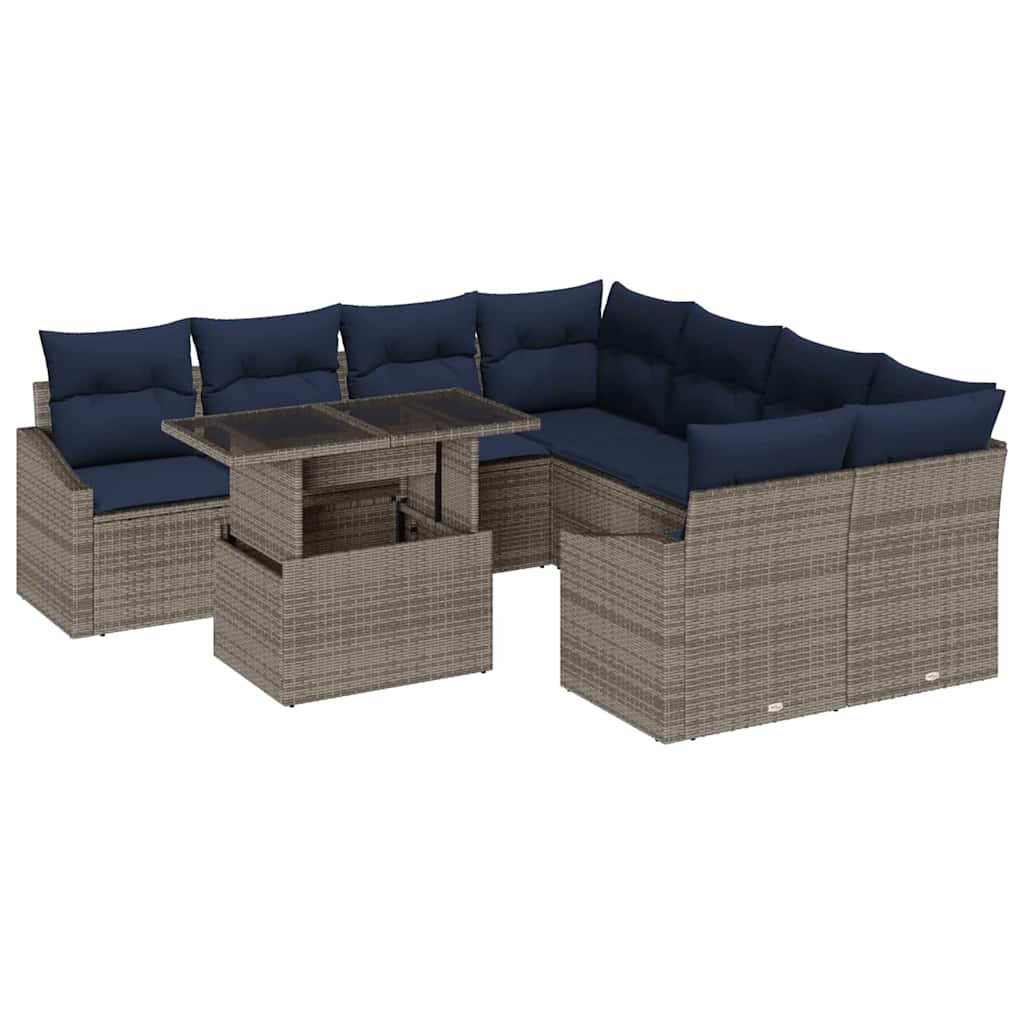 Ensemble de canapé de jardin avec coussin 9 pcs Gris polyrotin - XIOS