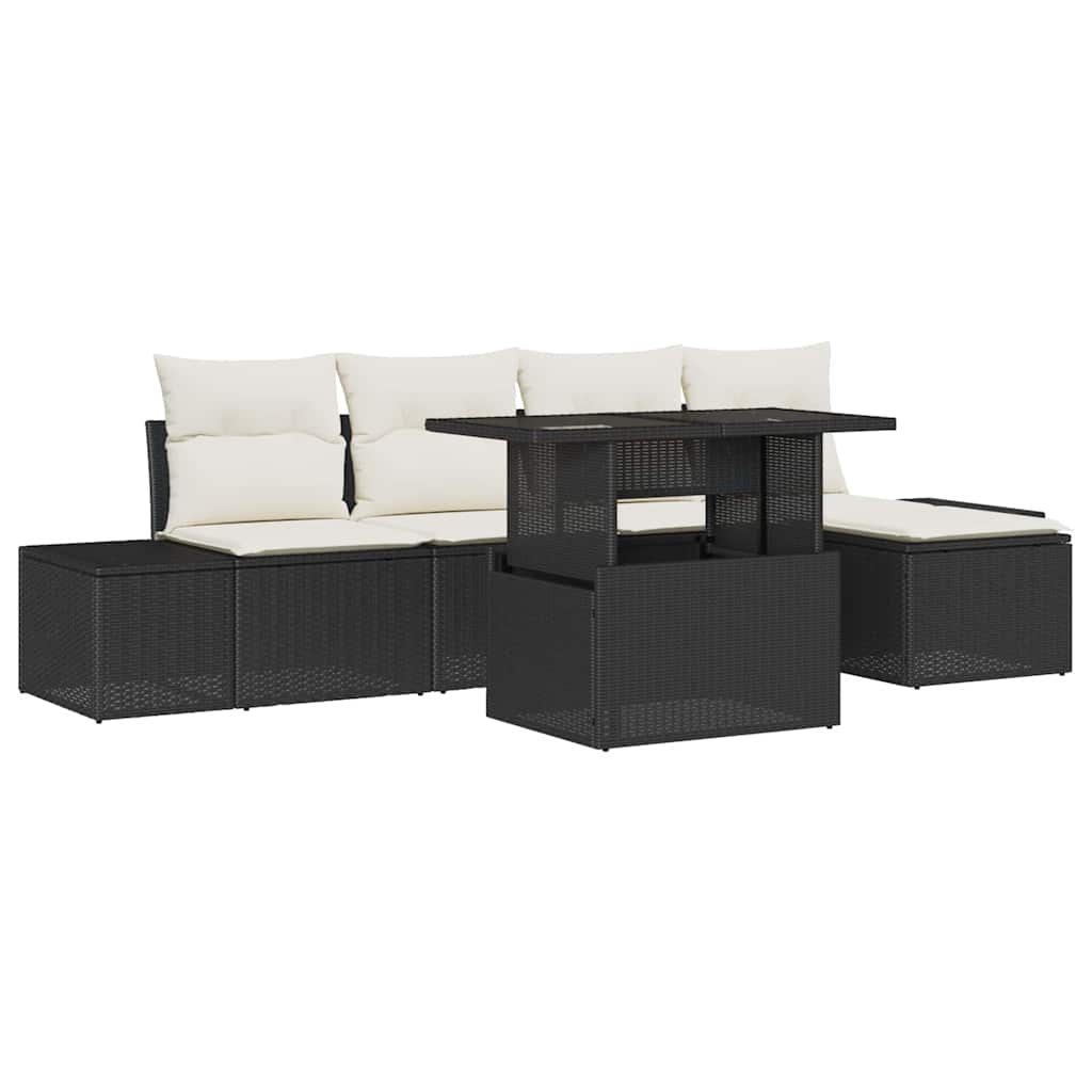 Ensemble de canapé de jardin 6 pc Noir polyrotin