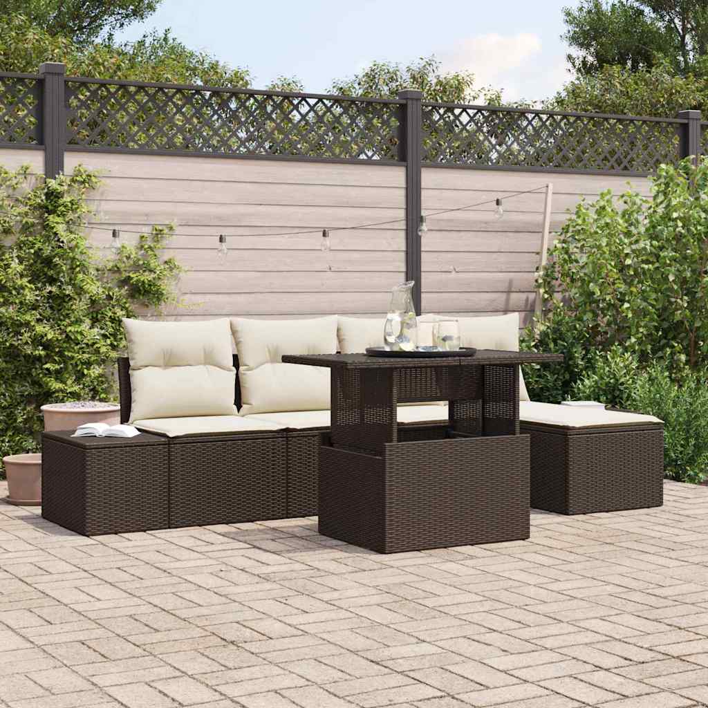 Ensemble de canapé de jardin 6 pcs Marron Poly rotin - XIOS