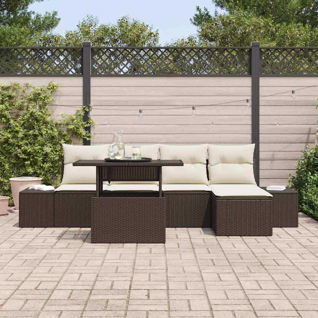 Ensemble de canapé de jardin 6 pcs Marron Poly rotin - XIOS